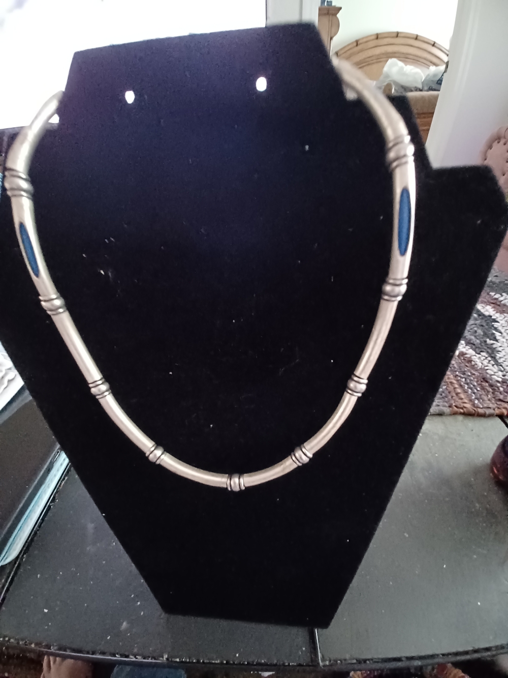Sterling-Style Silver and Blue Tubular Chocker Necklace